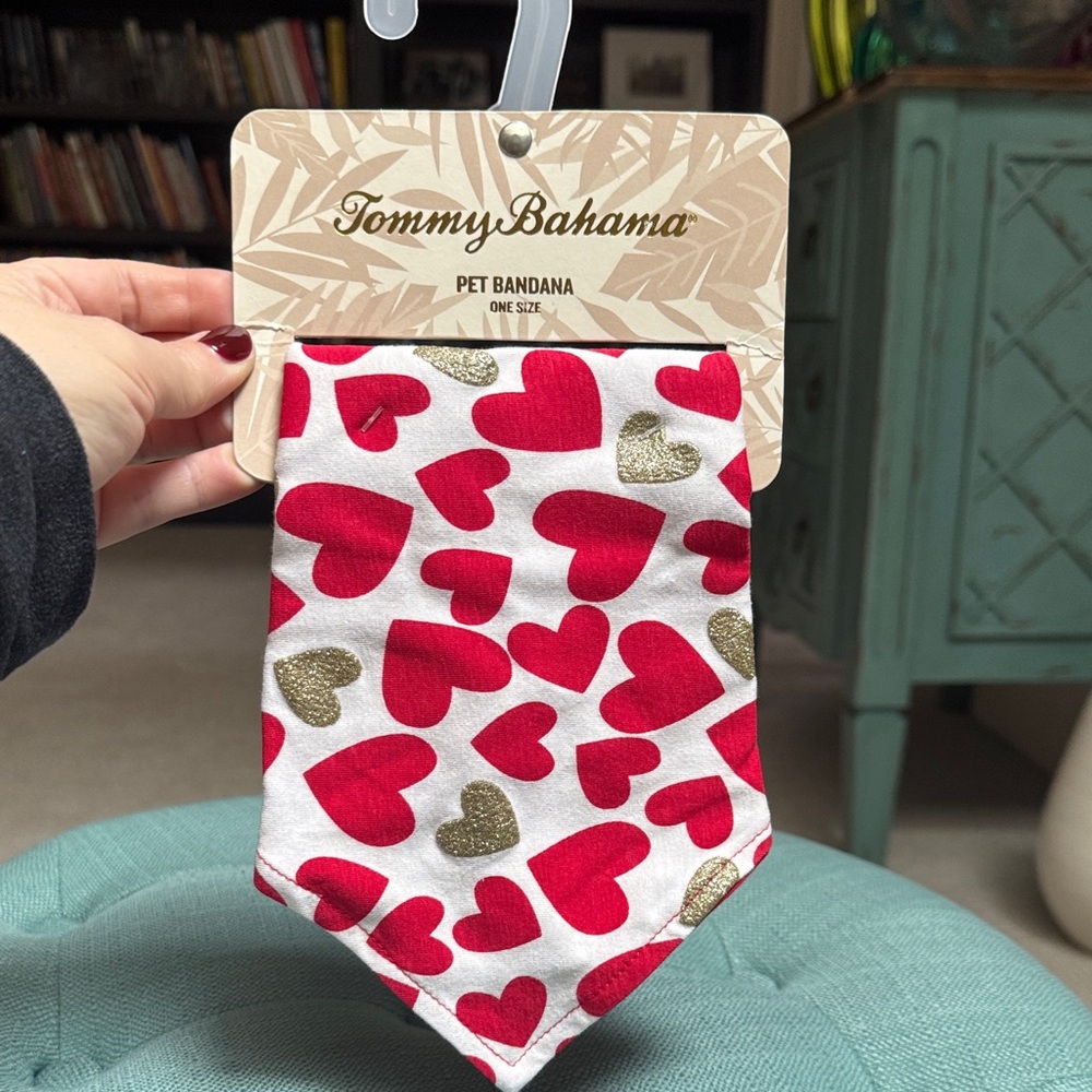 Tommy Bahama Red and Gold Heart Pet Bandana